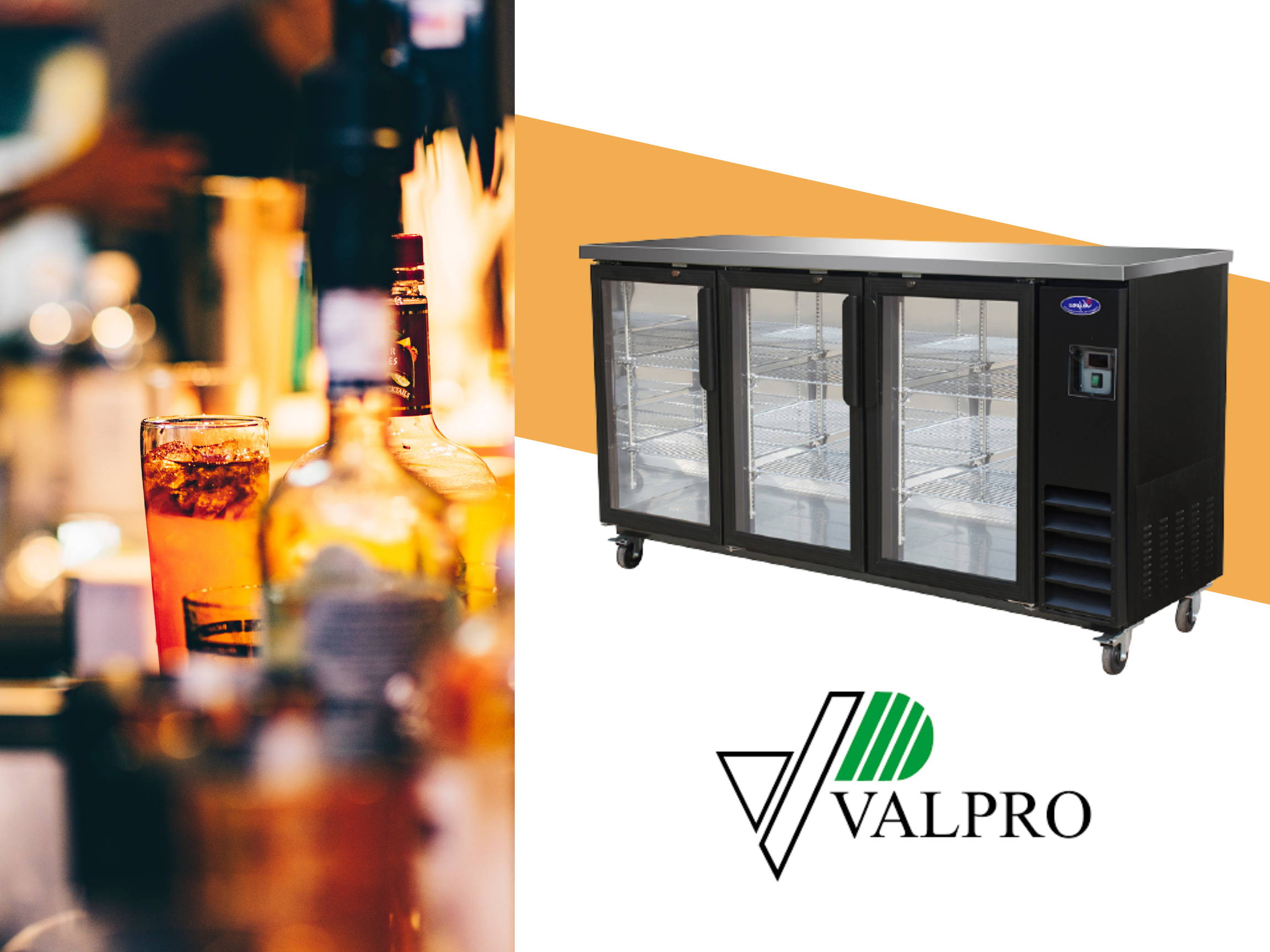 A display of a Valpro Back Bar Cooler, VPBD1, VPBD2-2, VPBD3-2